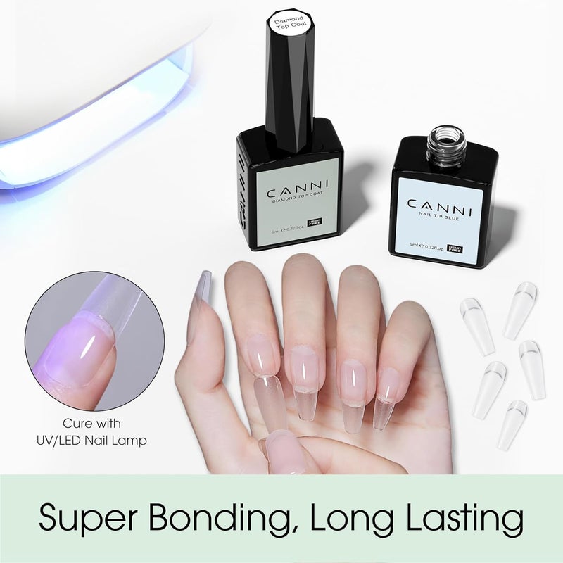 Canni 2 Pcs No Wipe Top Coat and Gel Nail Glue for Acrylic Nails Tips False Nails Tips Gel Nail Polish Set - Image 5